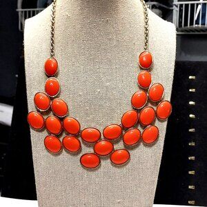Liz Claiborne Orange and Gold Tone Statement Necklace 17-19"